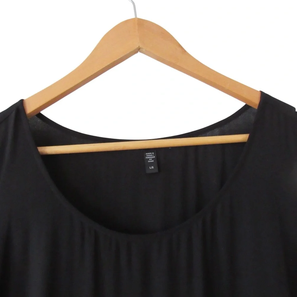 Eileen Fisher Black Silk Dress Large Sleeveless Crewneck Minimalist Lagenlook - Picture 3 of 9